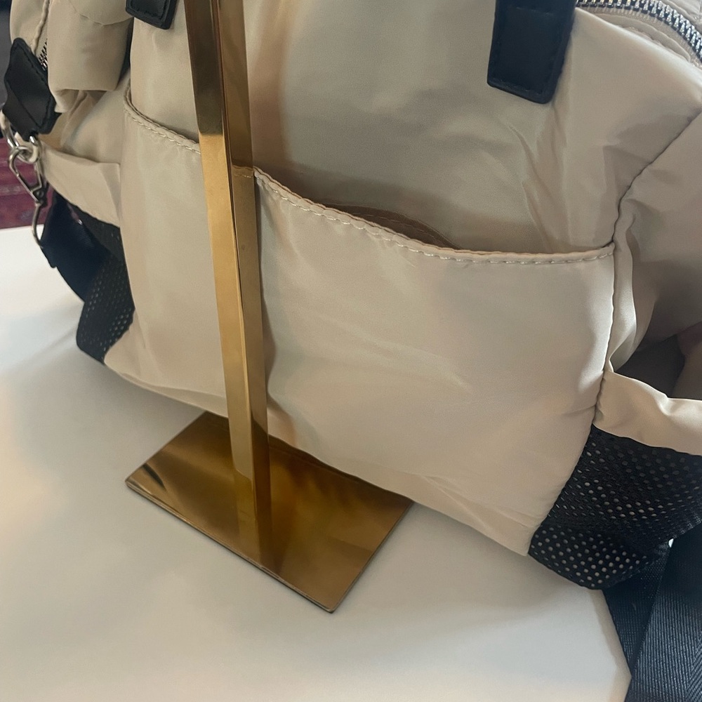 Adrienne Vittadini Beige Nylon Satchel Backpack Convertible Bag with Coin Pouch - Picture 9 of 17